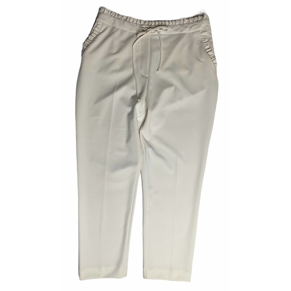 Womens Worthington Tapered Leg Ruffle Trim Cream Winter White Pants Size 12